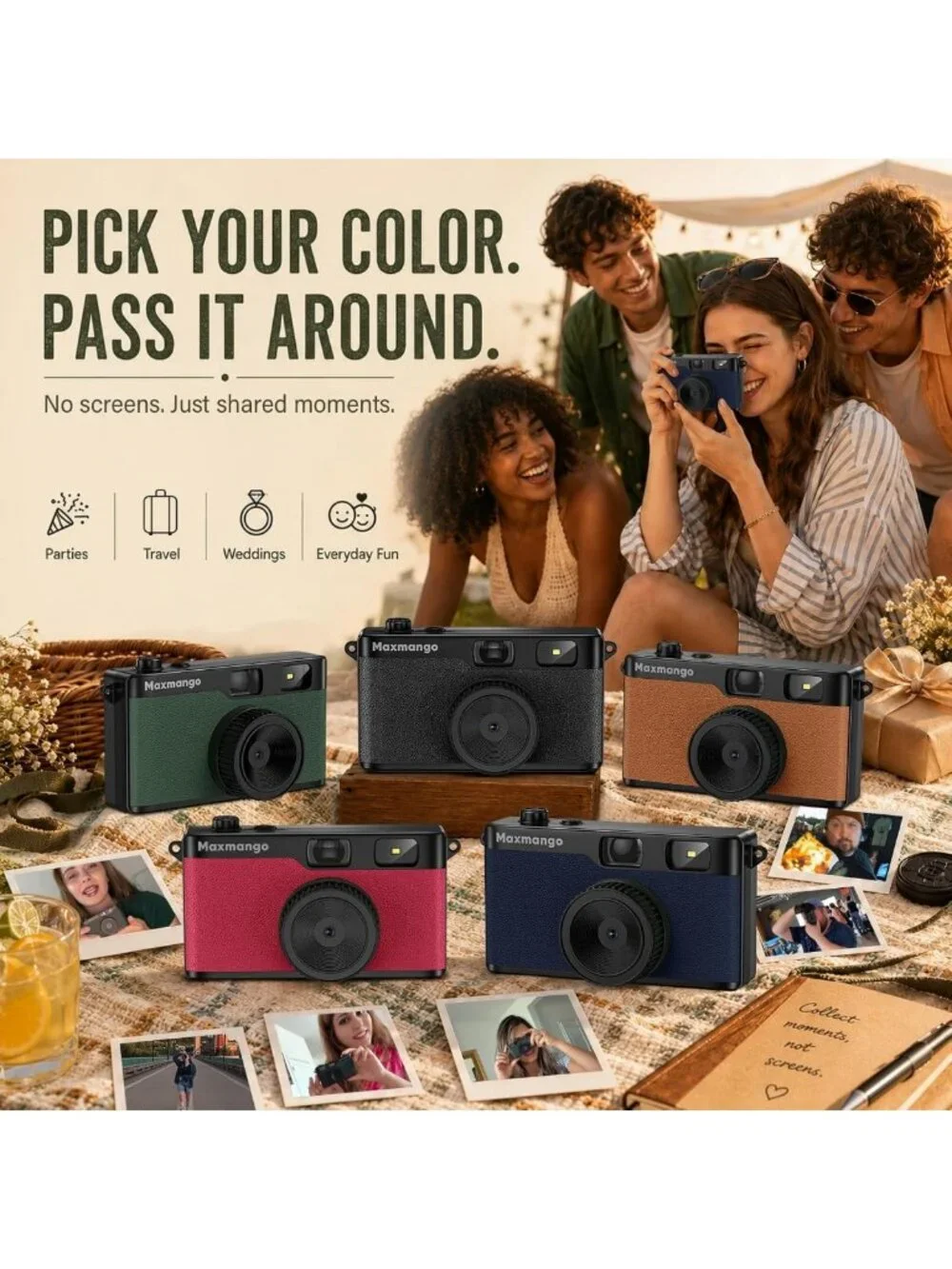 Vintage 12MP Digital Camera - Retro Screenless Design, 8GB SD Card Included